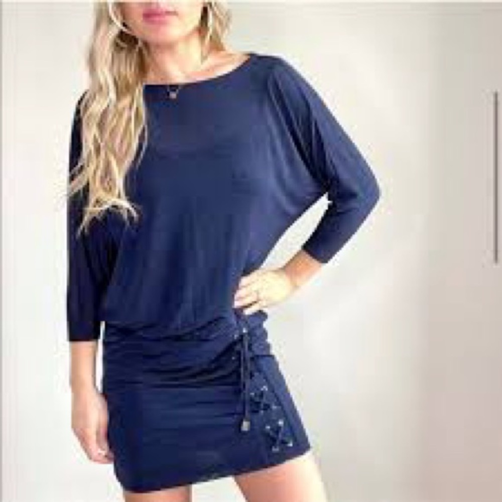 White House Black Market Dolman Sleeve Lace Up Blouson Dress Size Medium M NWT